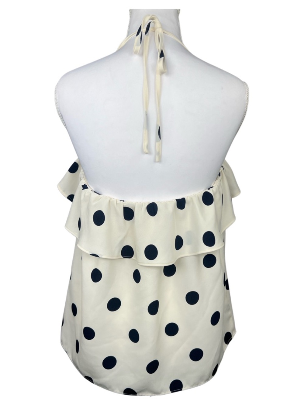 J.Crew Polka Dot Halter Top Size 6 Cream Navy Ruffle Sleeveless Blouse - Picture 2 of 6